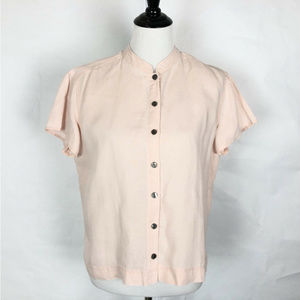 J Jill Pink Linen Top Mandarin Collar Short Sleeve